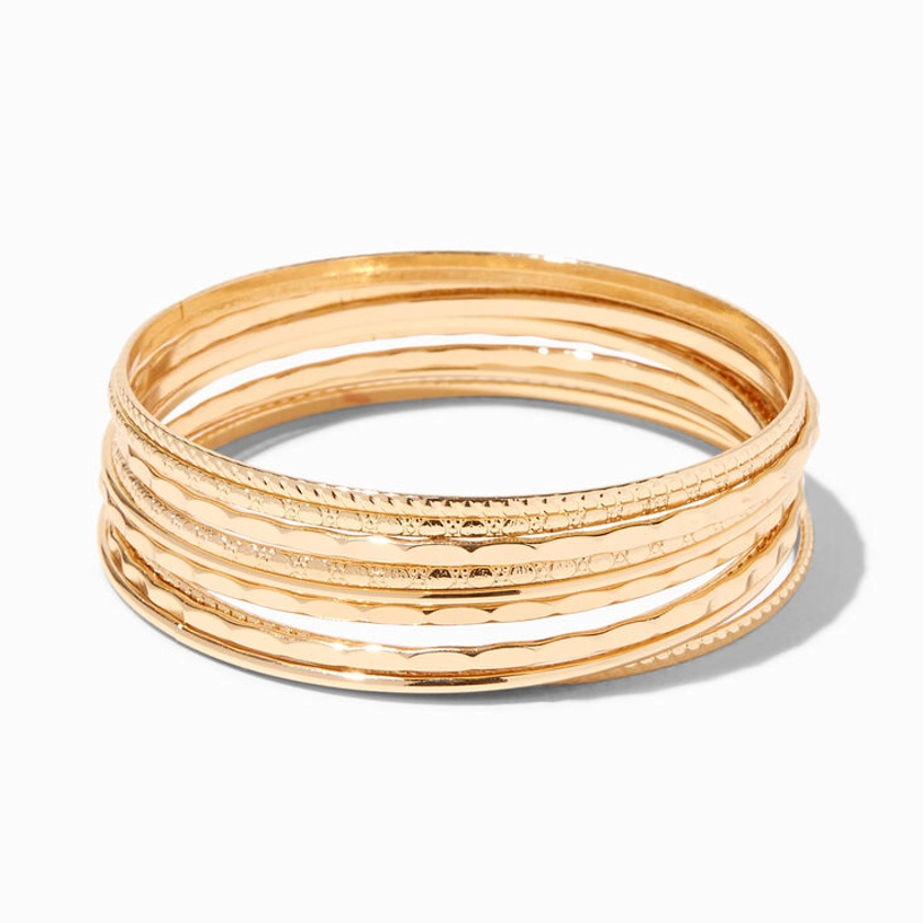 Gold-tone Textured Bangle Bracelets - 10 Pack