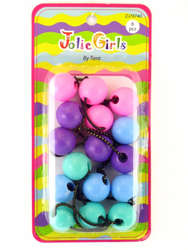 Jolie Girls by Tara 22 mm Twin Bead Ball Assorted Color Ponytail Holder Elastics - 8 Pcs.