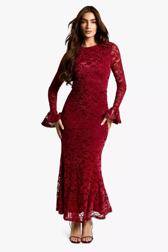 Velvet Lace Flare Sleeve Maxi Dress