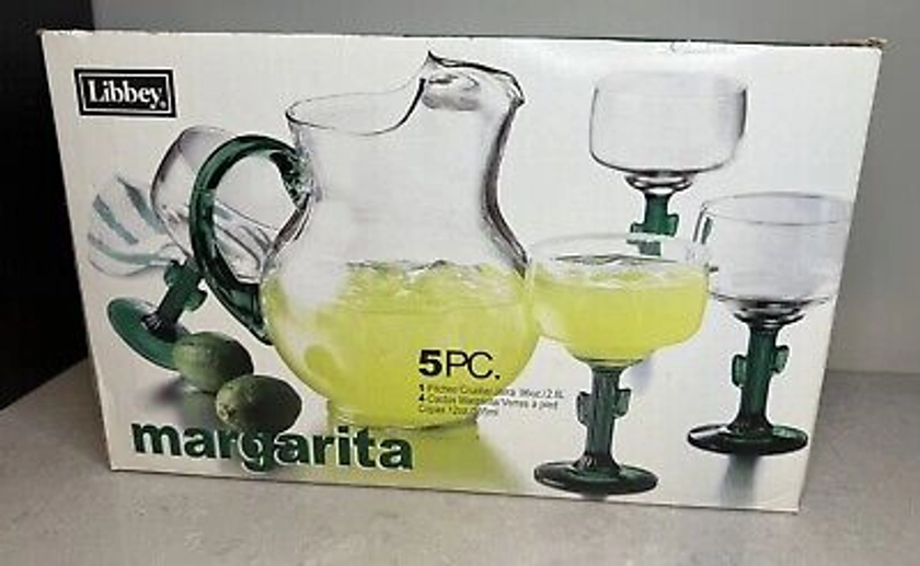 LIBBEY Margarita Complete Set 5-Piece Pitcher 96 oz 4 Cactus Glasses 12 oz VTG | eBay