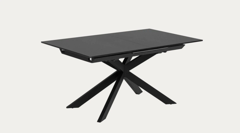 Table extensible Atminda en verre et pieds en acier finition noire 160 (210) x 90 cm | Kave Home®