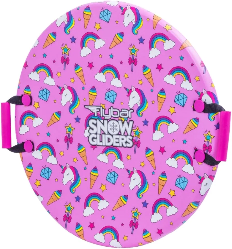 Flybar Snow Sled for Kids - Foam Saucer Disc Sled, Ages 6+, Easy Grip Handles, Durable with Slick Bottom & PE Core Build, Lightweight Sleds for Kids, Snow Toys for Kids Outdoor, Up to 110 lbs, 26"