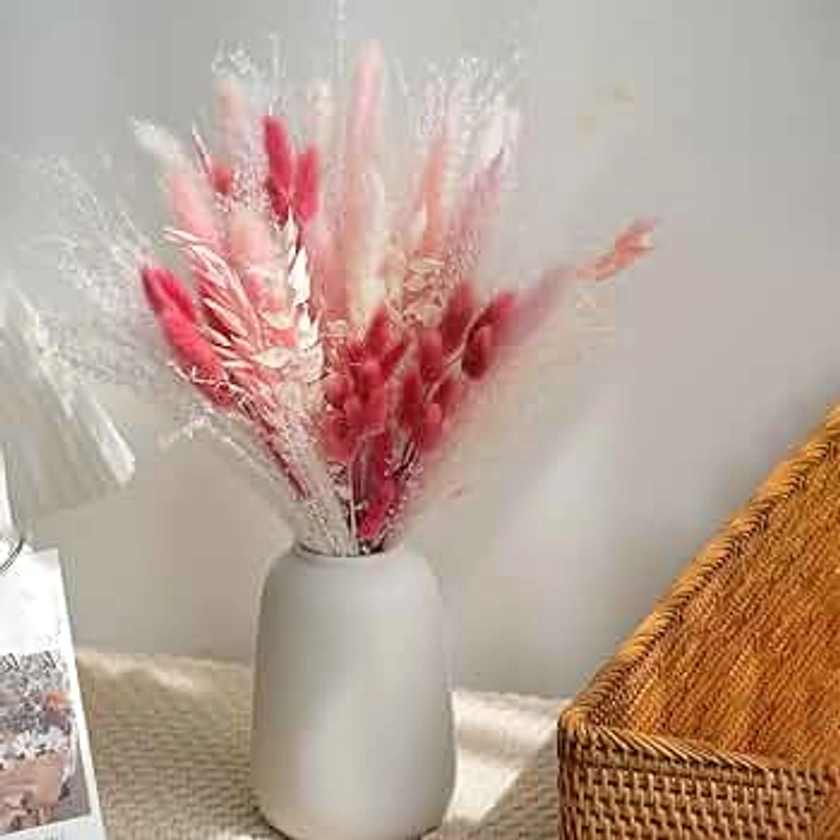 Natural Dried Pampas Grass Bouquet, Boho Home Decor Bouquet, Phragmites Dried Flowers, 17" Dried Flowers for Western Modern Bedroom Table Bathroom Wedding Baby Shower Décor (Sweet pink)