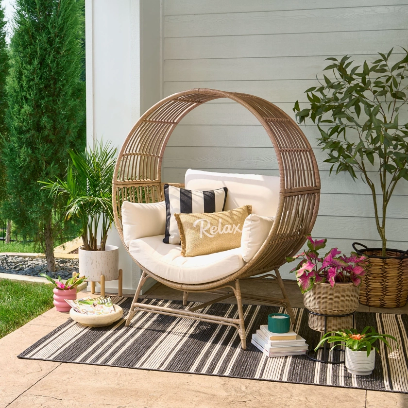 Better Homes & Gardens Bellamy Round Wicker Outdoor Egg Chair, Beige - Walmart.com