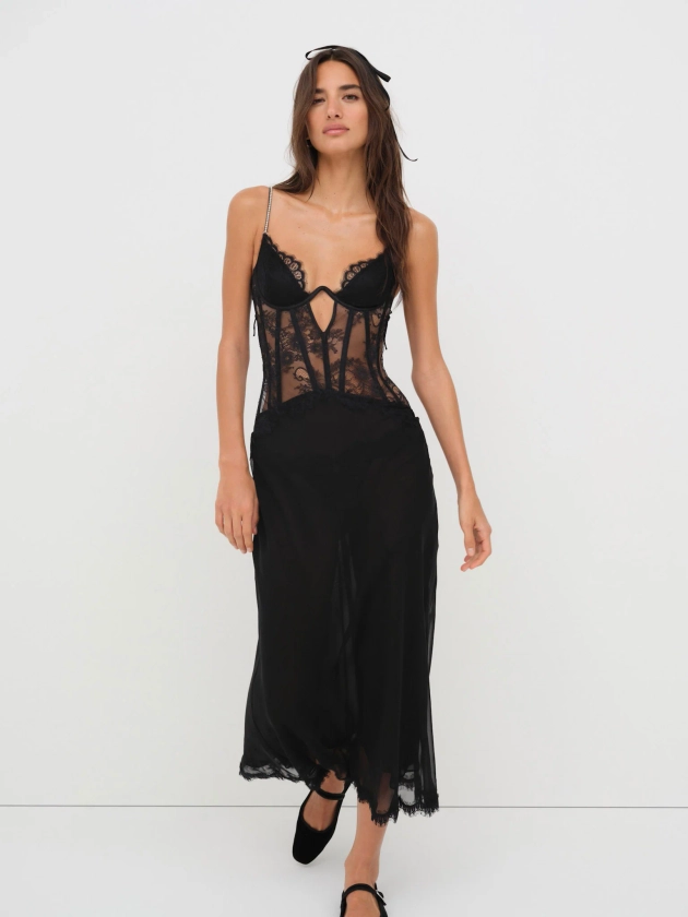 Sharon Maxi Slip Dress — Black