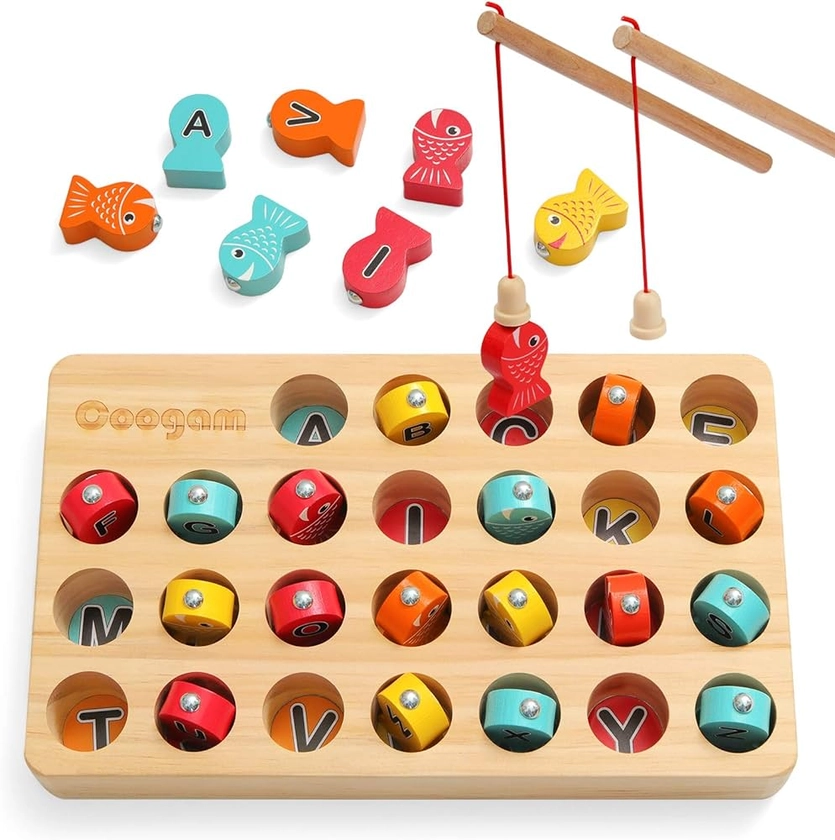 Coogam Wooden Magnetic Fishing Game, Fine Motor Skill Toy ABC Alphabet Color Sorting Puzzle, Montessori Letters Cognition Preschool 2 3 4 Years Old Toddler Kid Early Learning with 2 Pole : Amazon.com.au: Toys & Games