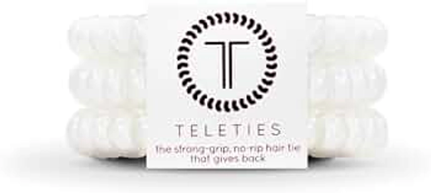 TELETIES - Spiral Hair Coils - Ponytail Holder Hair Ties for Women - Phone Cord Hair Ties - Strong Grip, No Rip, Water Resistant, No Crease Hair Tie Coils - 3 pack (Small, Coconut White)