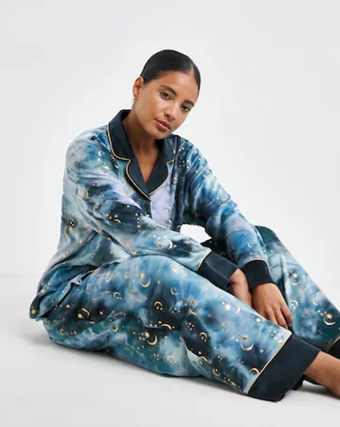 Chelsea Peers Velour Moon and Stars Pyjama Set With Exaggerated Cuffs | Simply Be