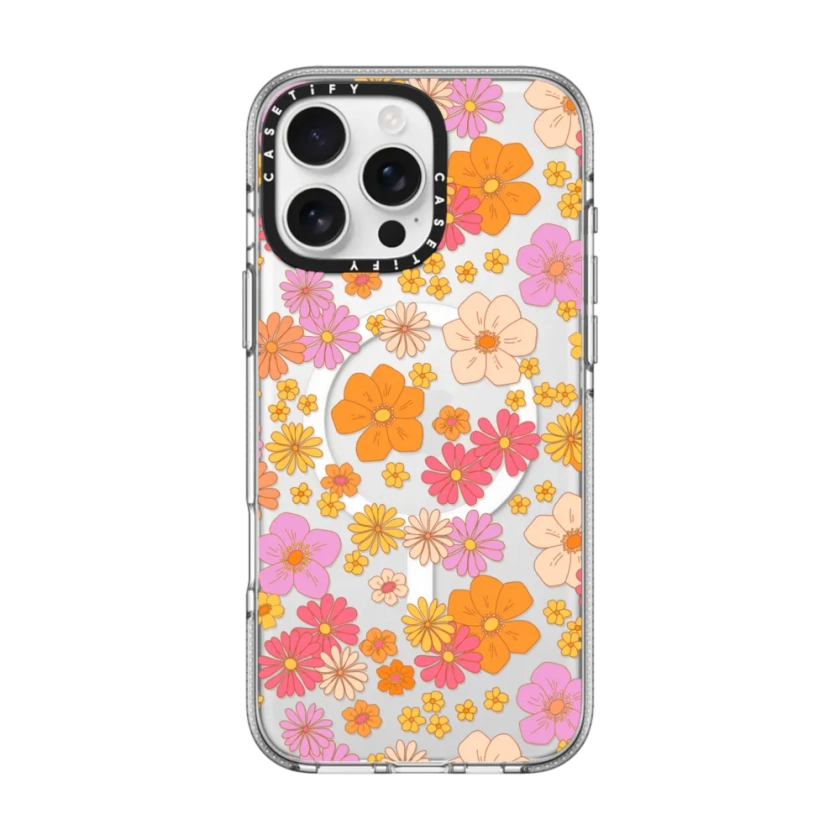 Clear iPhone 16 Pro Max Case MagSafe Compatible - retro boho hippie flowers (60s / 70s floral pattern on clear background)