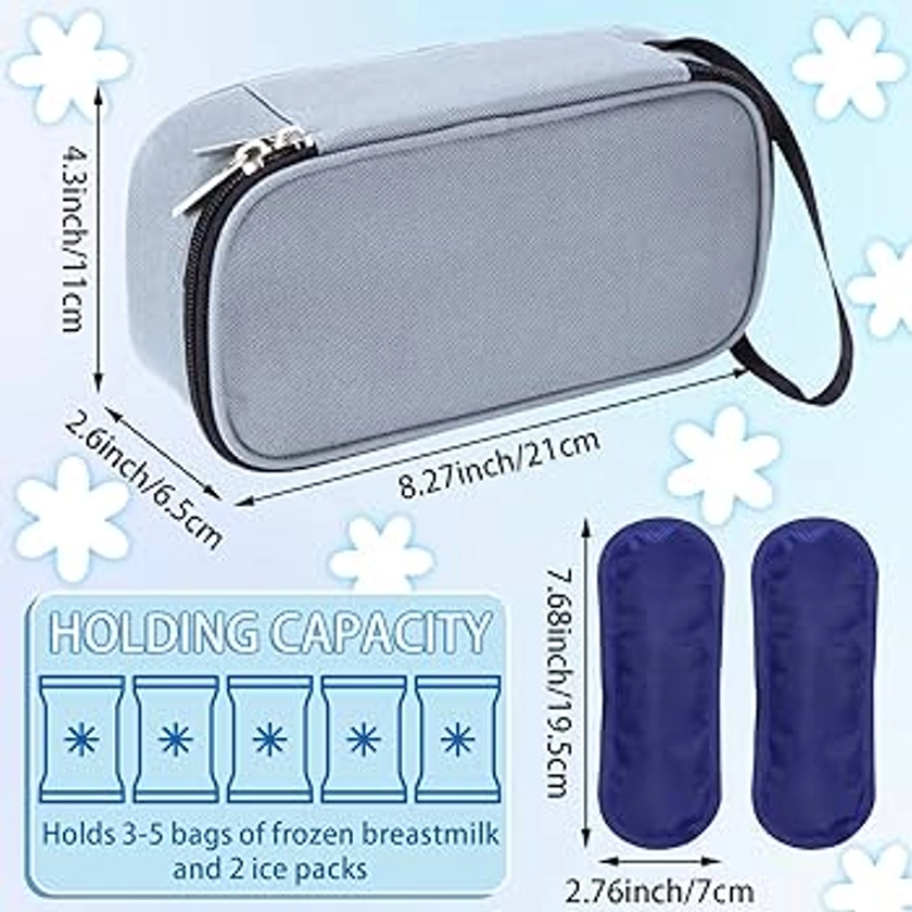 Breastmilk Cooler Bag with Ice Pack, Portable Insulated Breast Milk Storage Cooler Bag, Small Stylish Breastmilk Storage Bag Cooler with Wrist Strap, Refrigerate 3-5 Bags of Breastmilk