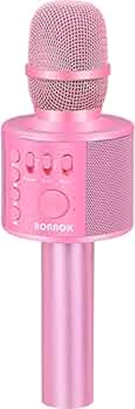 BONAOK Wireless Bluetooth Karaoke Microphone, 3-in-1 Portable Handheld Mic Speaker Machine for All Smartphones, for Girls Boys Kids Adults All Age Q37(P-Ink)