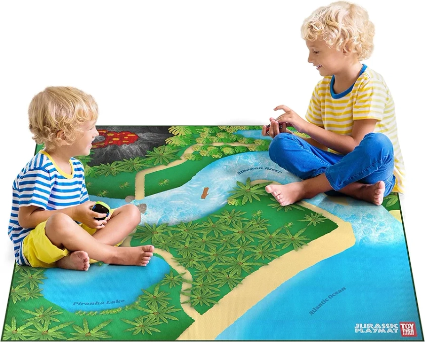 Toy Dinosaur Play Mat | Jurassic Play Mat | Create a Dino World | Foldable Portable Solution | Large Size 57” x 57” | Multiple Habitats for All Toy Creatures | Child Activity Mat | by Toy Fish Factory