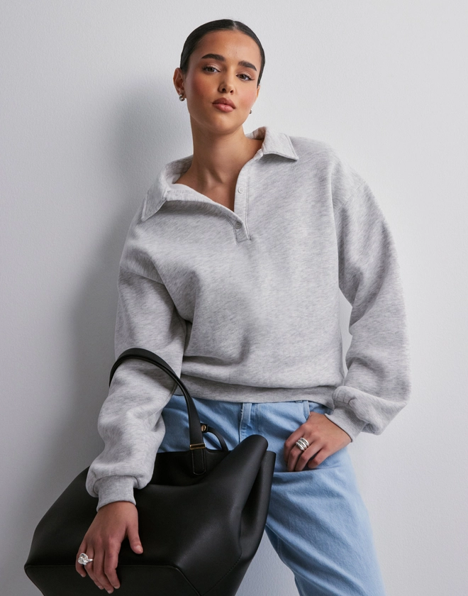 Buy Nelly Button Up Collar Sweat - Grey Melange | Nelly.com
