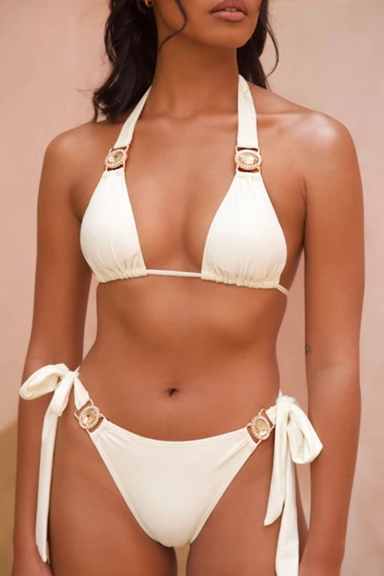 Amour 'Coconut' Tie Side Crystal Bikini Bottoms