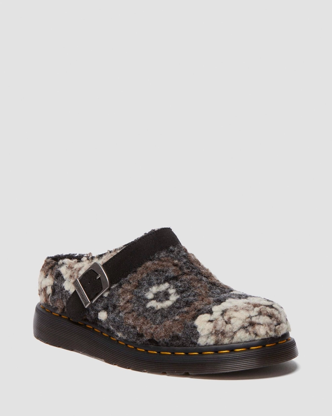 Isham Crochet Wool Suede Mules in Black | Dr. Martens