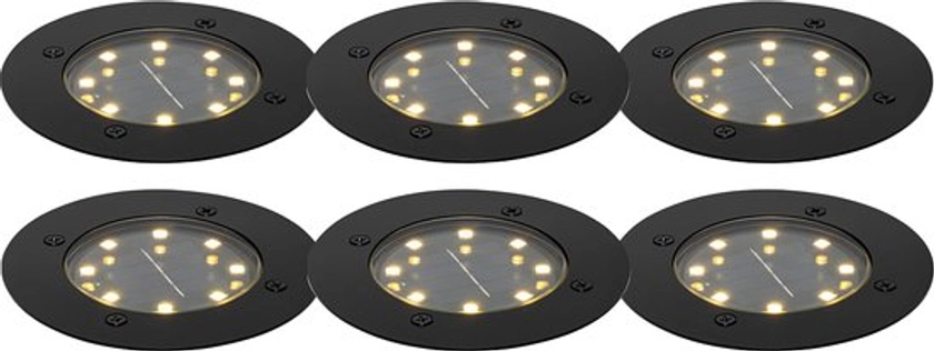 QAZQA terry - Moderne LED Grondspot met Solar | Zonne energie - 6 stuks - Ø 12 cm - Zwart - Buitenverlichting