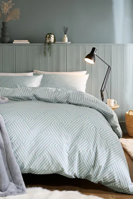 Buy Sage Green Geometric Duvet Cover and Pillowcase Set from the Next UK online shop