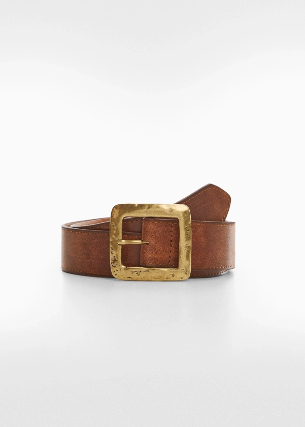 Textured square buckle belt - Woman | MANGO United Kingdom