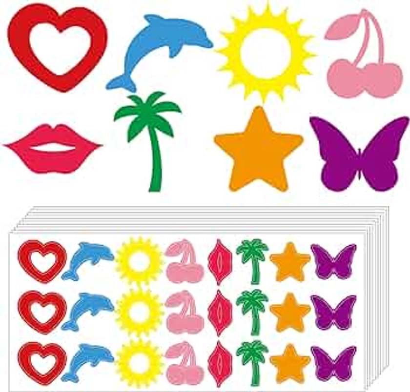 Whaline 240Pcs Tanning Sunbathing Stickers Heart Lips Star Sun Dolphin Butterfly Cherry Tree Tanning Decals Colorful Self Adhesive Body Stickers for Summer Beach Outdoor Indoor Salon Party Supplies