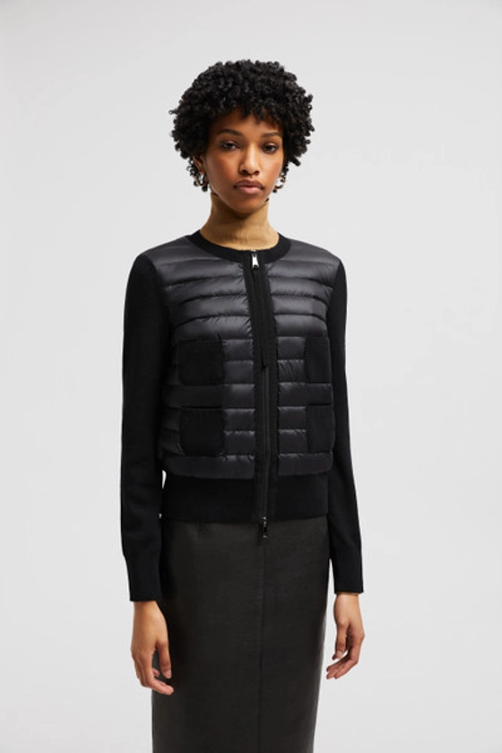 Cardigan zippé matelassé en laine Noir - Pulls & cardigans Femme | Moncler FR