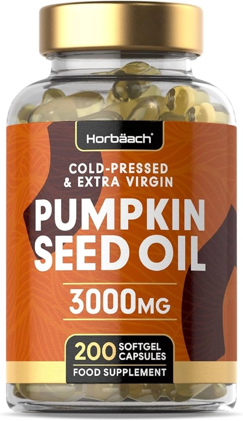 Pumpkin Seed Oil Capsules 3000mg | Cold Pressed | High Strength Supplement | 200 Softgels | by Horbaach