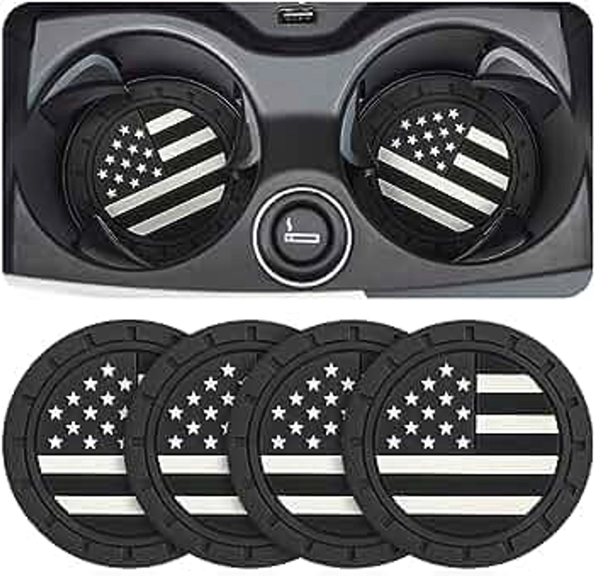 AUCELI 4 Pack Car Cup Holder Coasters, Colored American Flag US Flag Insert Car Cup Coaster, 2.75 Inch Anti Slip Shockproof Embedded Drink Mat, Vehicle Interior Decor Accessories