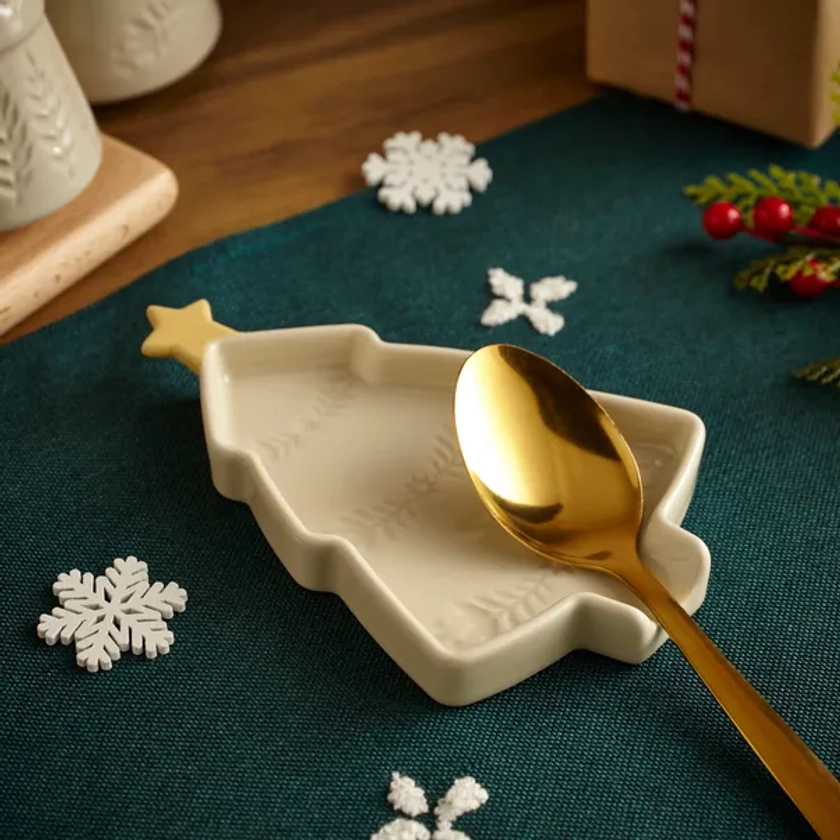 Christmas Tree Cream Ceramic Spoon Rest