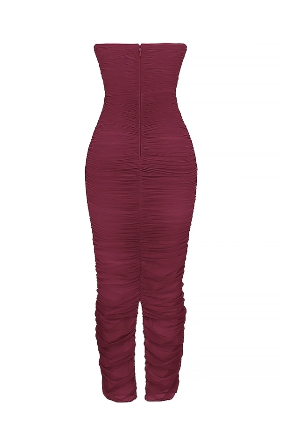 Clothing : Maxi Dresses : 'Sapphire' Wine Gathered Maxi Dress