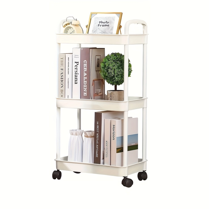 1pc 3-Tier Utility Rolling Plastic Storage Cart Trolley With Wheels, Multifunctional Storage Shelves For Kitchen Living Room Office Kitchen Bathroom O
