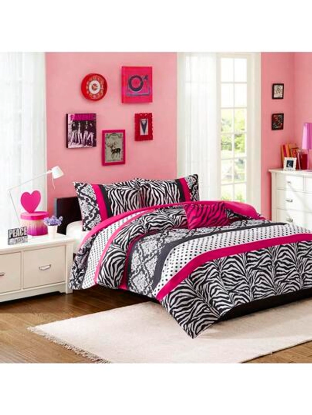 Mi Zone Comforter Sets,Lightweight Modern Comforter Bedding Sets For All Season, Polka Dot Print, Vibrant Color Cozy Comforters With Matching Shams, Decorative Pillow, Zebra Pink/ Leopard Teal,Fun Bedroom Décor For Adults,Young Boys/Girls,Kids,Children