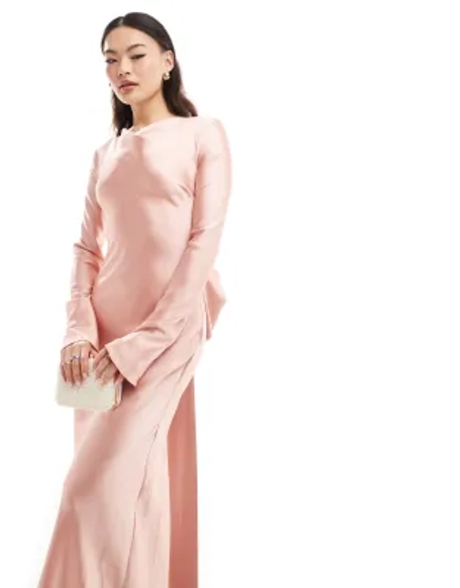 Daska - Robe longue en satin avec nœud oversize au dos - Vieux rose