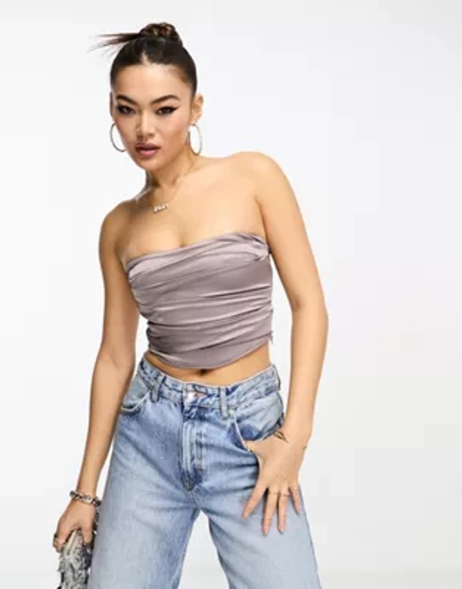 ASOS DESIGN satin corset top in mink | ASOS