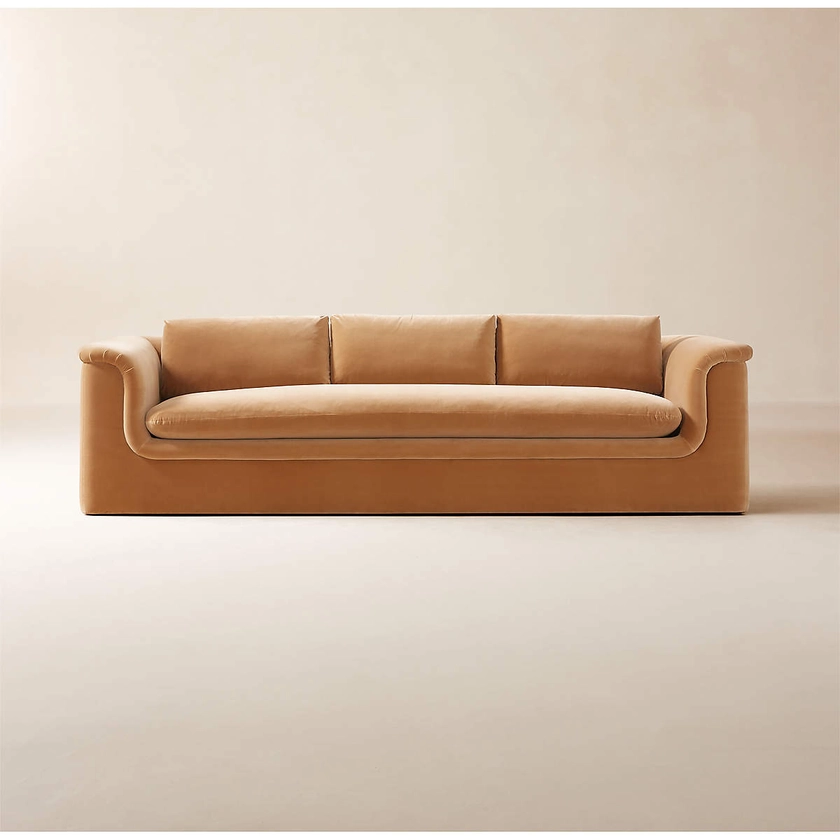 Mardones 103" Camel Brown Velvet Sofa + Reviews | CB2