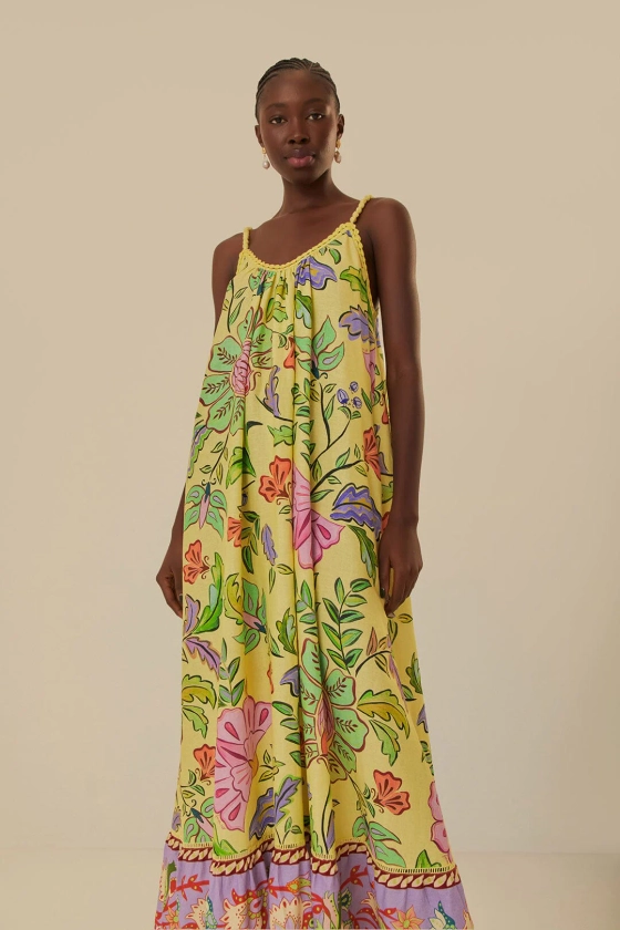 Yellow Floral Insects Maxi Dress