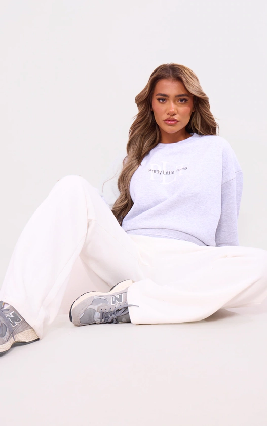 Plt Ash Grey Graphic Oversized Crewneck Sweatshirt