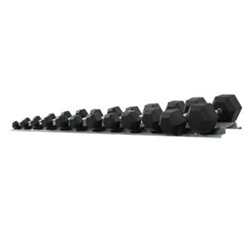 Set d'haltères hexagonales - caoutchouc noir - 12 pièces - 143 kg