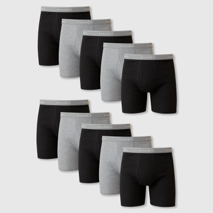 Hanes Men's Super Value Moisture-Wicking Cotton Boxer Briefs 10pk - Black/Gray M