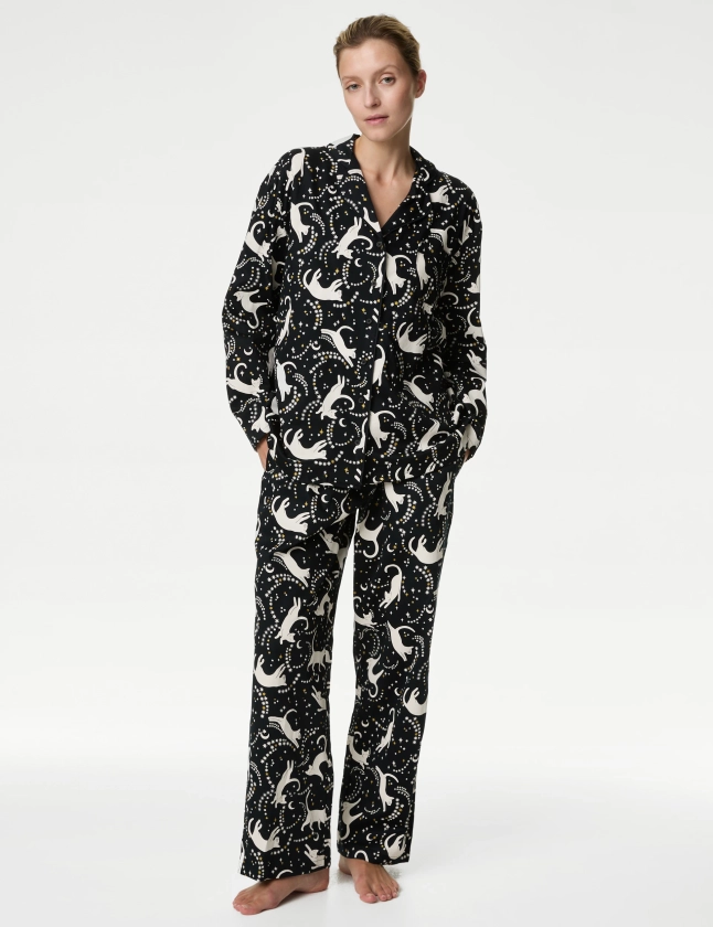 Pure Cotton Cat Print Pyjama Set | M&S Collection | M&S