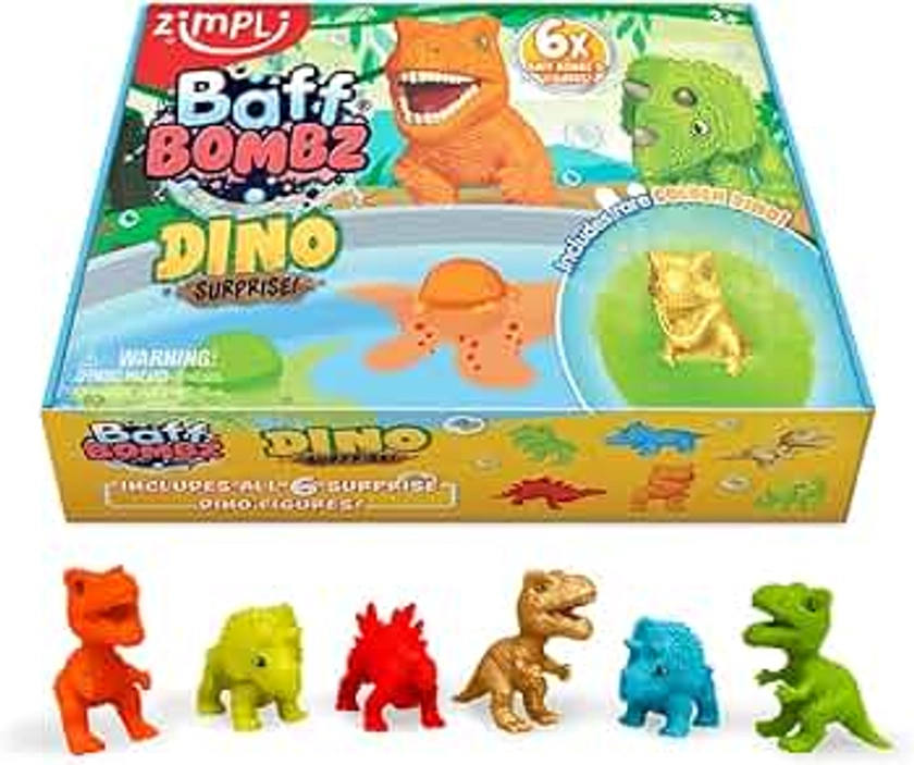 6 x Large 100g Dino Surprise Bath Bombs from Zimpli Kids, 6 Surprise Dinosaur Toys Inside! Christmas & Birthday Gifts for Children, Bath Toys for Boys & Girls, Bubble Bath Bomb Gift Set