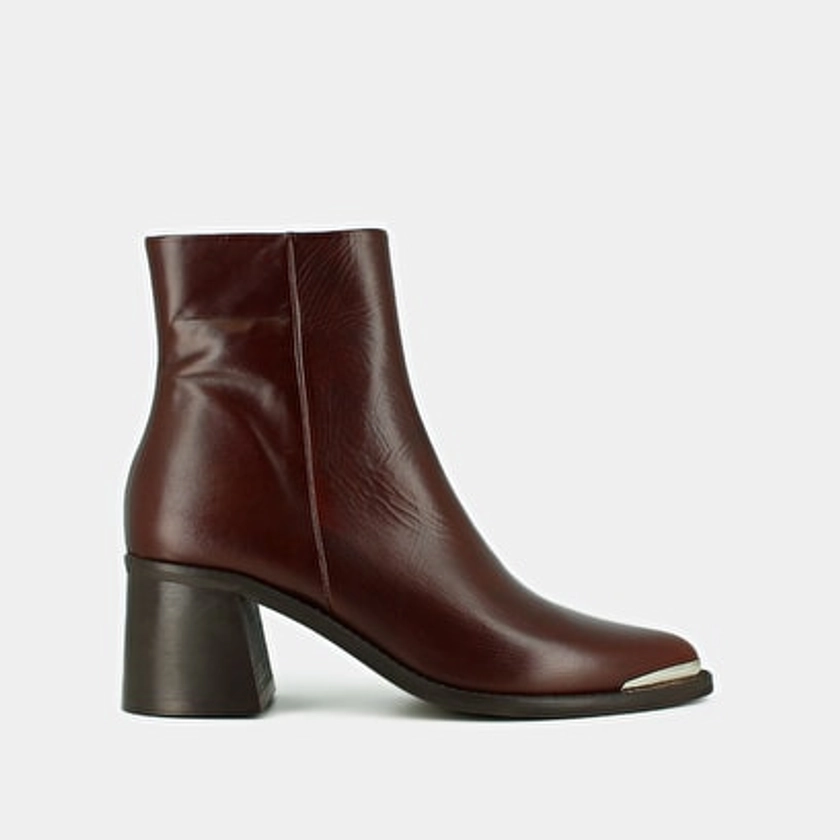 Bottines à talon et embout doré en cuir marron pour Femme | Jonak