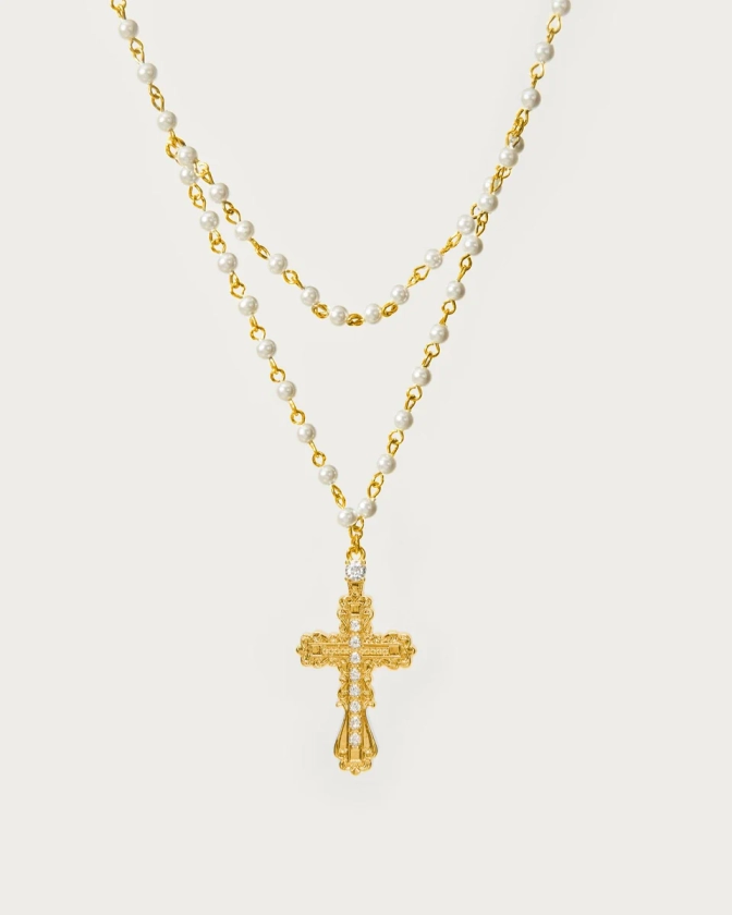 Everette Cross Necklace in Gold| En Route Jewelry | En Route Jewelry