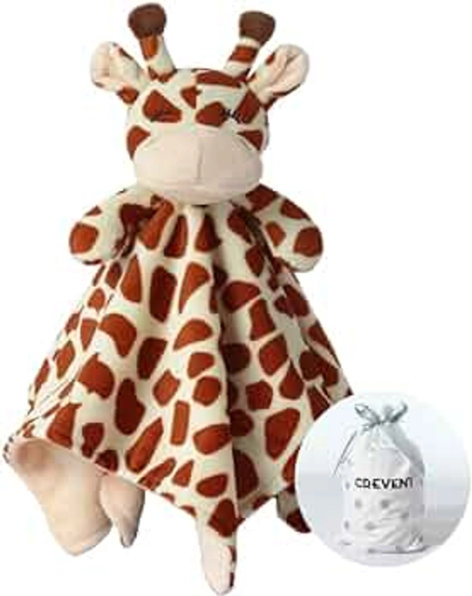 CREVENT Doudou unisexe en peluche douce avec visage d'animal - Excellent cadeau pour anniversaire, fête prénatale (girafe marron