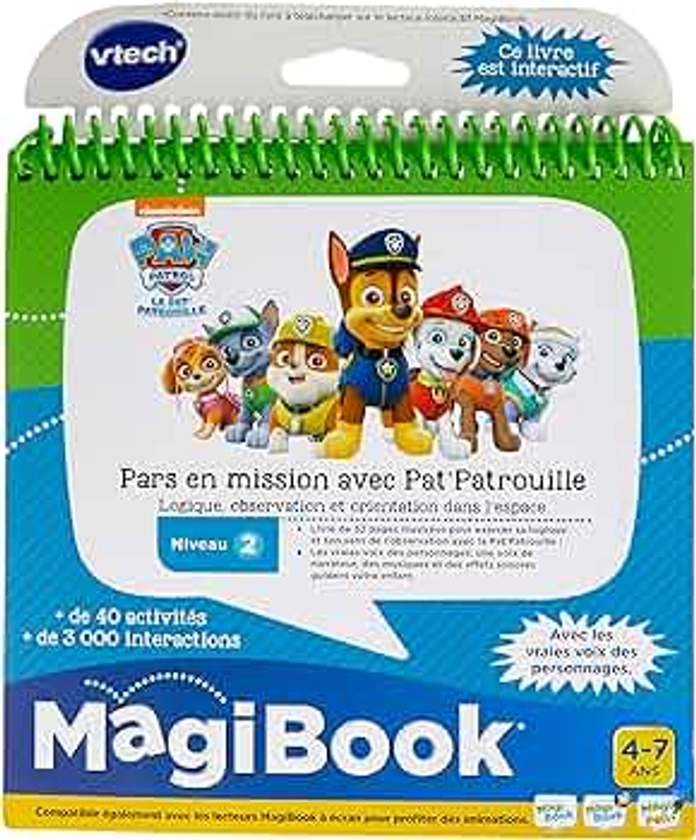 VTech - MagiBook Paw Patrol, Livre Éducatif Enfant Niveau 2 Pars en Mission avec La Pat' Patrouille, Pages Illustrées et Interactives, Cadeau Garçon et Fille de 4 Ans à 7 Ans - Contenu en Français