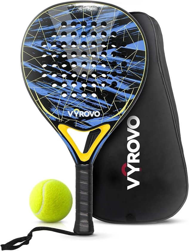 Carbon Halo EVA Soft Core Round Shape Padel Racket (38MM) | Featuring a Carbon Fiber | Perfect Balanced for Comfort & Power | Head Precision for Starters & Intermediate Players (Yellow)