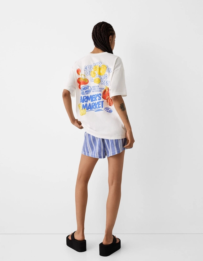 T-shirt manches courtes imprimé Bershka