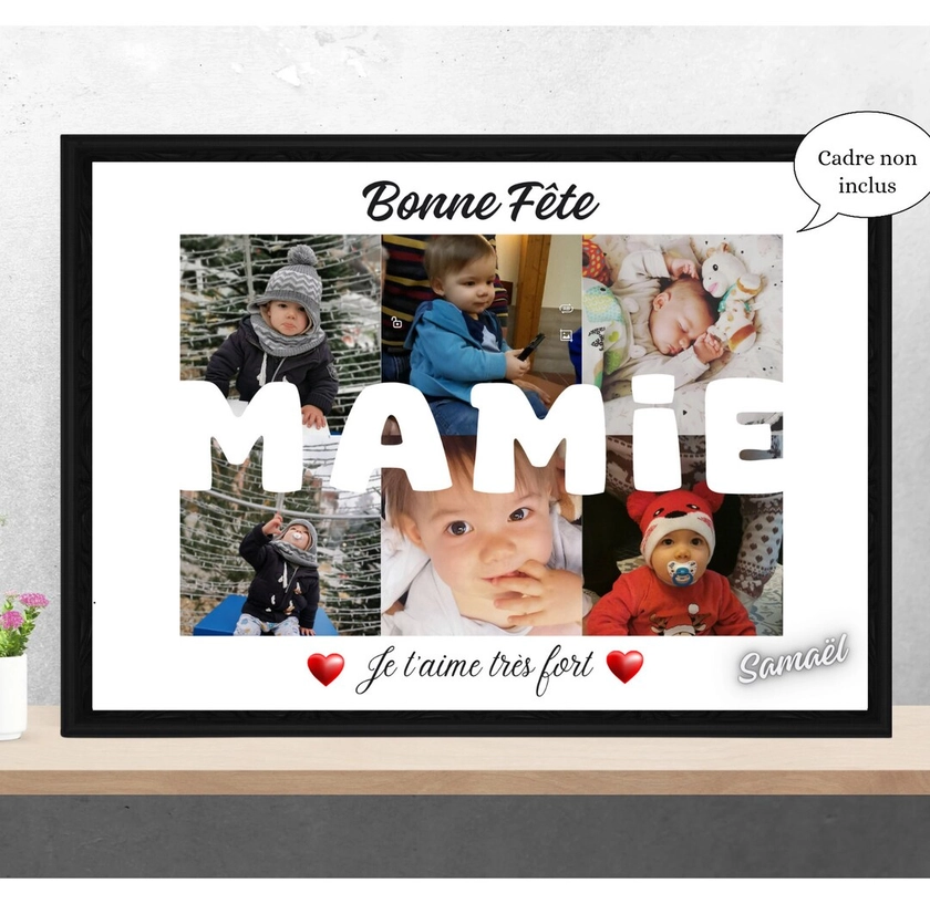Mamie affiche personnalisée photos, fête des mamies, cadre photo mamie