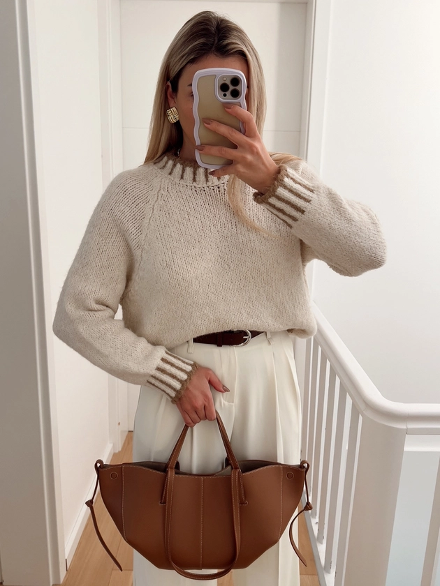 Pull PERSEE En maille avec détails côtelés, beige