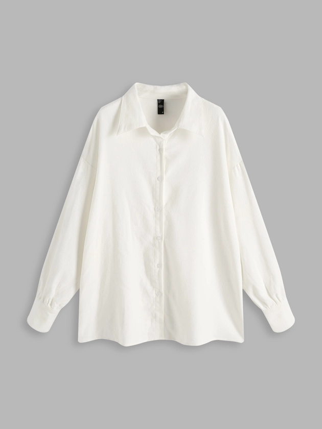 Barbiecore Office Siren Woven White Solid Oversized Shirt For School Daily Casual Date Exhibition Coffee Shop Work