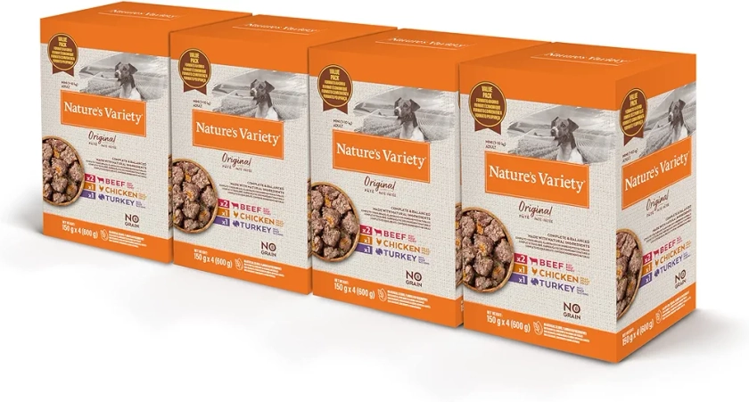 Nature's Variety Original No Grain - Multipack de pâtés pour chiens adultes mini - 4 Multipacks de 4 x 150 g - 2.4 kg