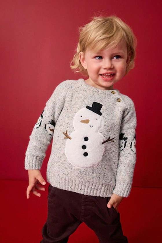 Grey Snowman Christmas Crew Neck Jumper (3mths-7yrs)